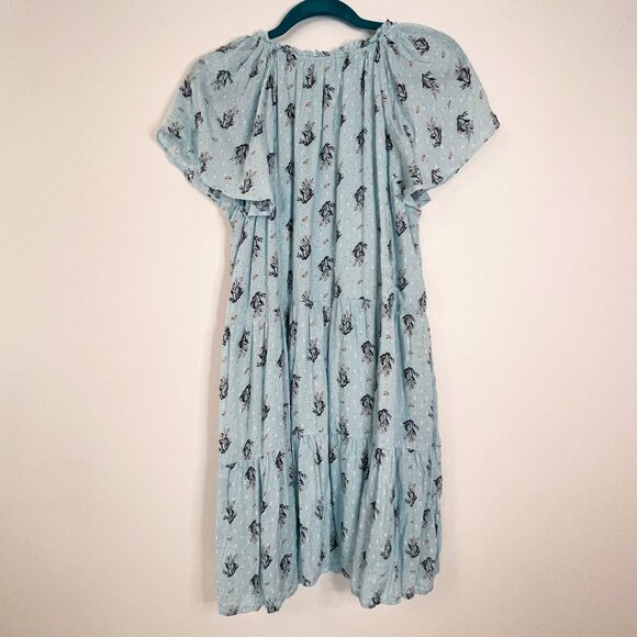 LOFT Blue Flutter Sleeve V-Neck Midi Dress - Size Large - Picture 2 of 4